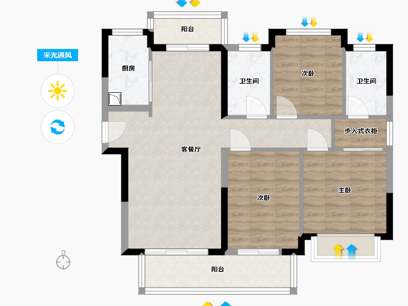 福建省-泉州市-世茂・国风紫帽-85.60-户型库-采光通风