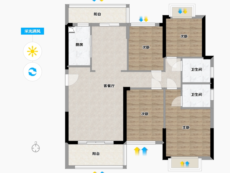 福建省-泉州市-碧桂园溪江月-105.60-户型库-采光通风