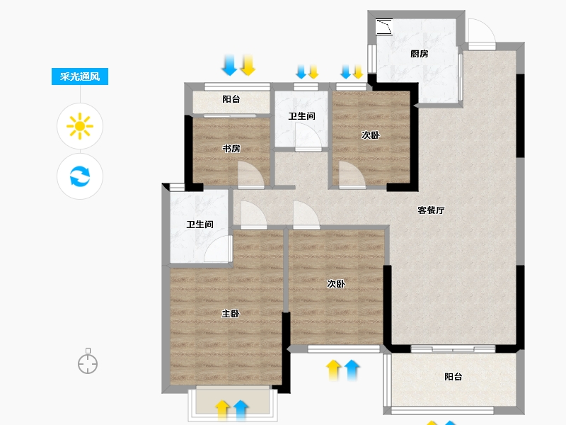 福建省-泉州市-碧桂园溪江月-90.00-户型库-采光通风