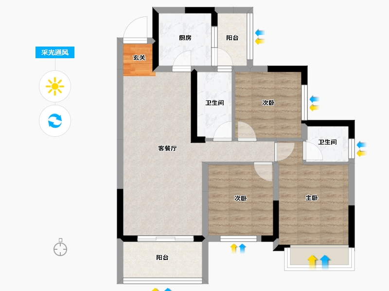 四川省-南充市-鸿华城-75.45-户型库-采光通风