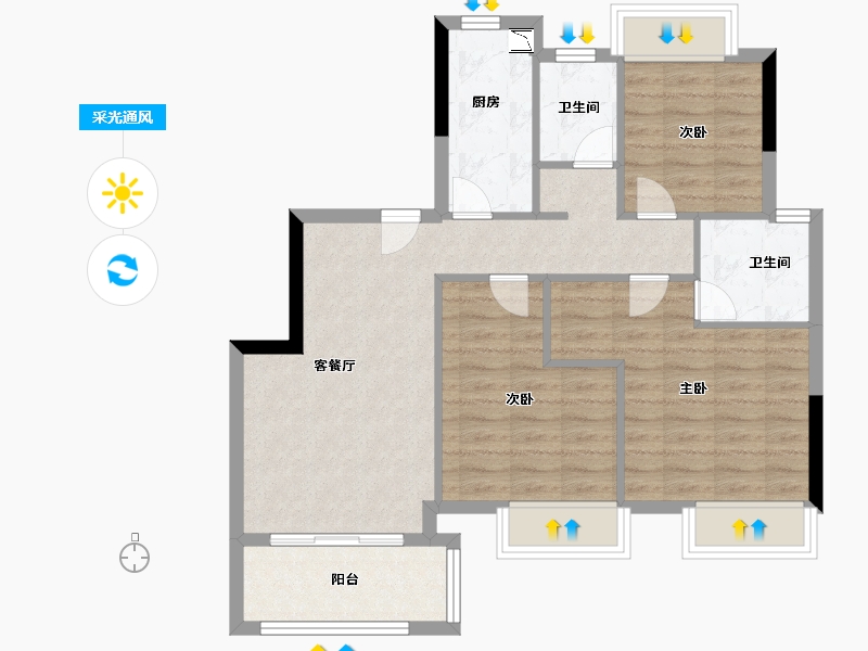 福建省-漳州市-招商兰溪谷-76.80-户型库-采光通风