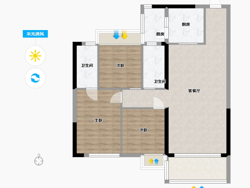 广东省-肇庆市-碧海湾金沙1号-93.60-户型库-采光通风