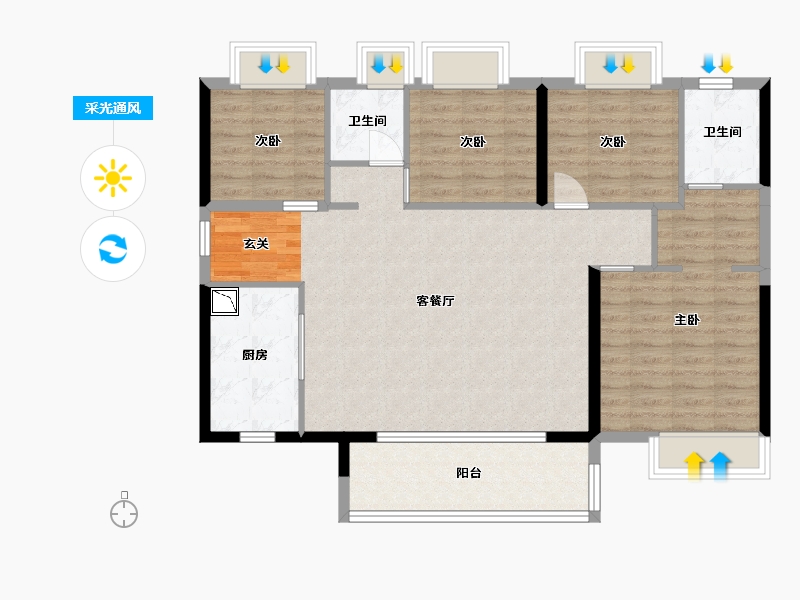 广东省-中山市-保利碧桂园领秀海-103.20-户型库-采光通风