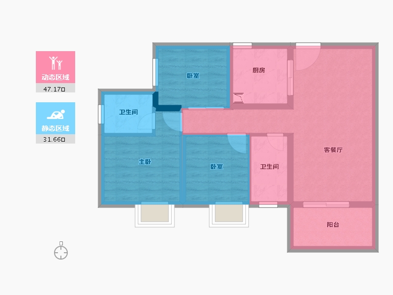 湖北省-武汉市-金川・纯水岸-69.66-户型库-动静分区