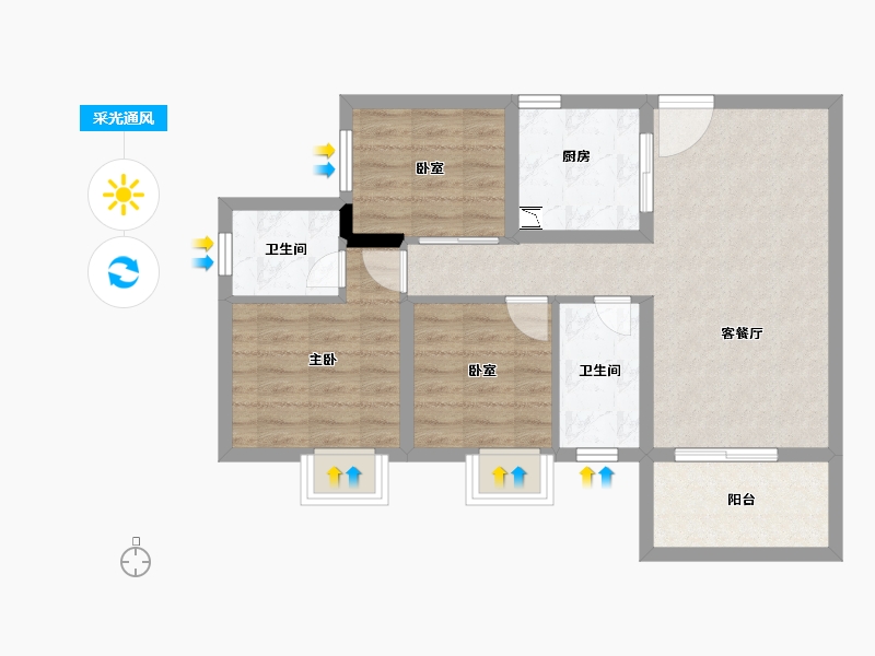 湖北省-武汉市-金川・纯水岸-69.66-户型库-采光通风