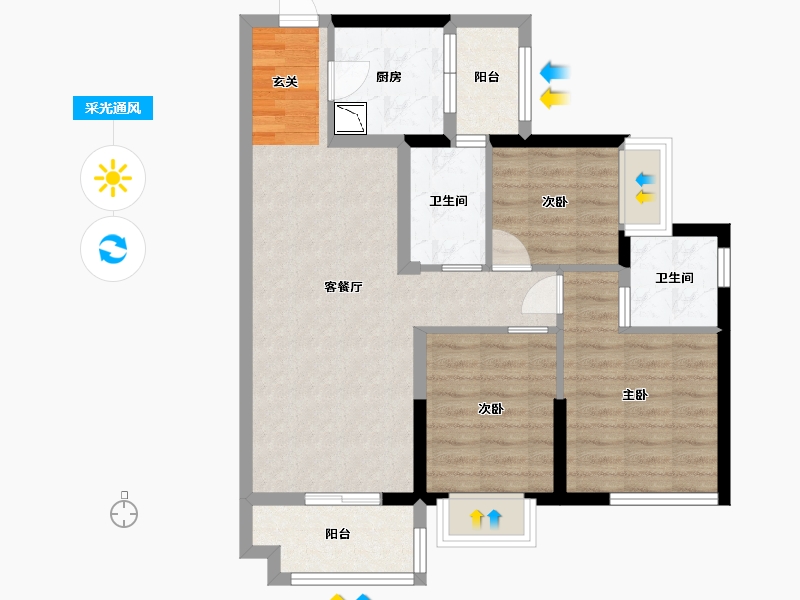 广东省-中山市-保利碧桂园领秀海-73.85-户型库-采光通风