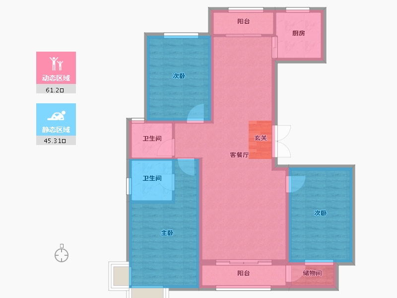 宁夏回族自治区-银川市-凤凰华府-95.14-户型库-动静分区