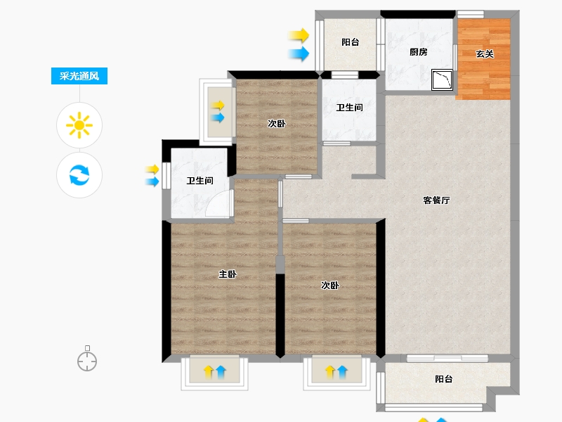 广东省-中山市-保利碧桂园领秀海-89.01-户型库-采光通风