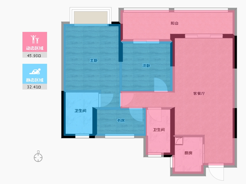 浙江省-宁波市-荣安涌清府-69.41-户型库-动静分区