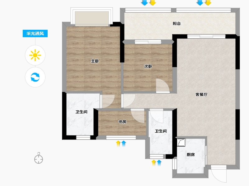 浙江省-宁波市-荣安涌清府-69.41-户型库-采光通风