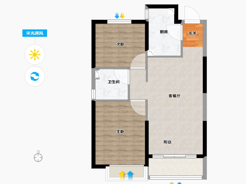 宁夏回族自治区-银川市-恒大天宸帝景-67.55-户型库-采光通风