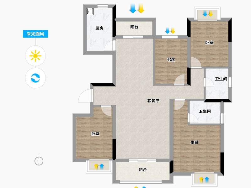 湖北省-武汉市-南益名士公馆-105.55-户型库-采光通风