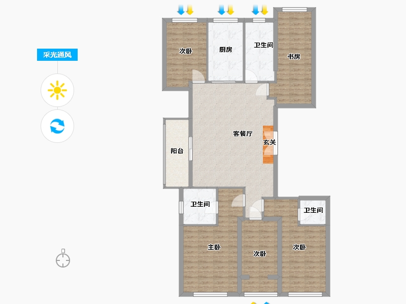 浙江省-金华市-滨江壹品-128.01-户型库-采光通风