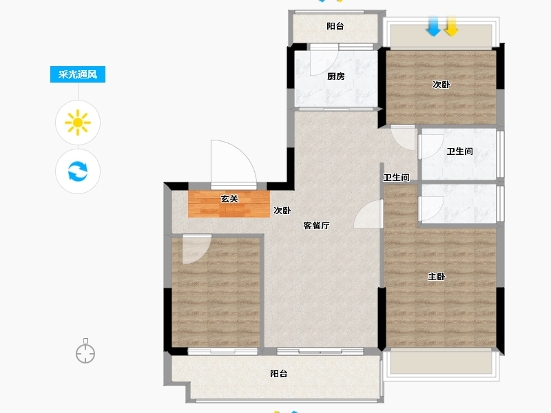 安徽省-阜阳市-碧桂园抱龙湾-95.00-户型库-采光通风