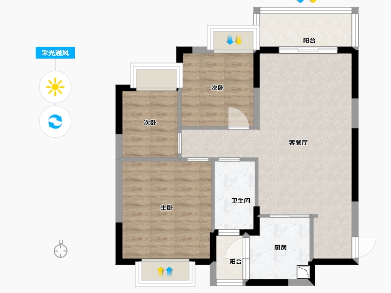 广东省-河源市-河源恒大滨江左岸-72.00-户型库-采光通风