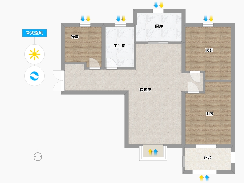 河北省-保定市-卓正上东区-73.60-户型库-采光通风