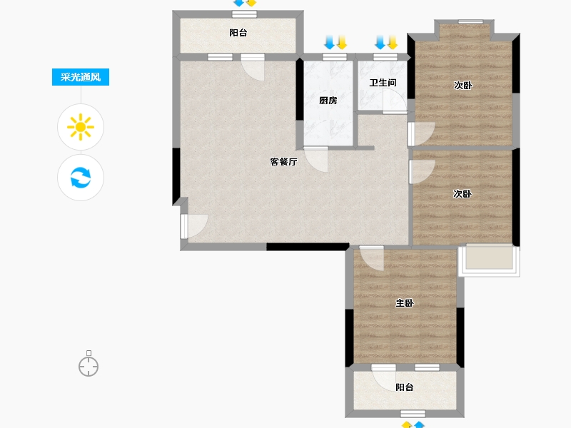 湖北省-武汉市-万丰丰泽园-85.77-户型库-采光通风