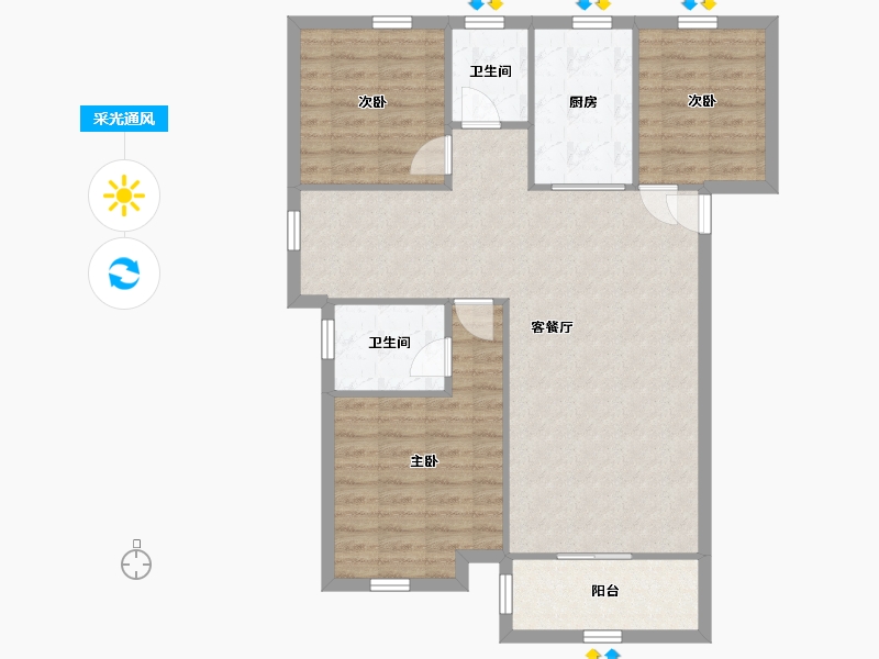 安徽省-合肥市-世茂翡翠首府-90.66-户型库-采光通风