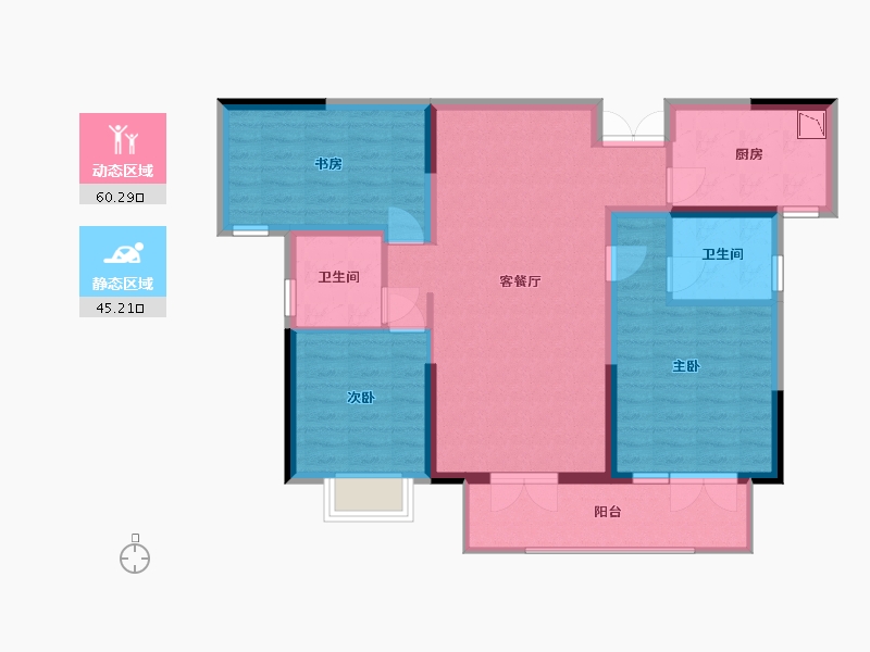 湖北省-襄阳市-汉水华城 御园-94.56-户型库-动静分区