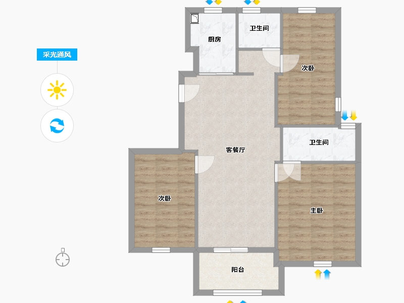 浙江省-嘉兴市-亲爱的洋房-85.62-户型库-采光通风