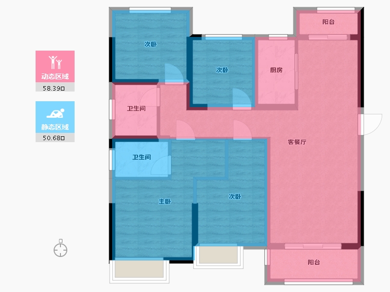 福建省-泉州市-禹洲溪山墅-96.80-户型库-动静分区