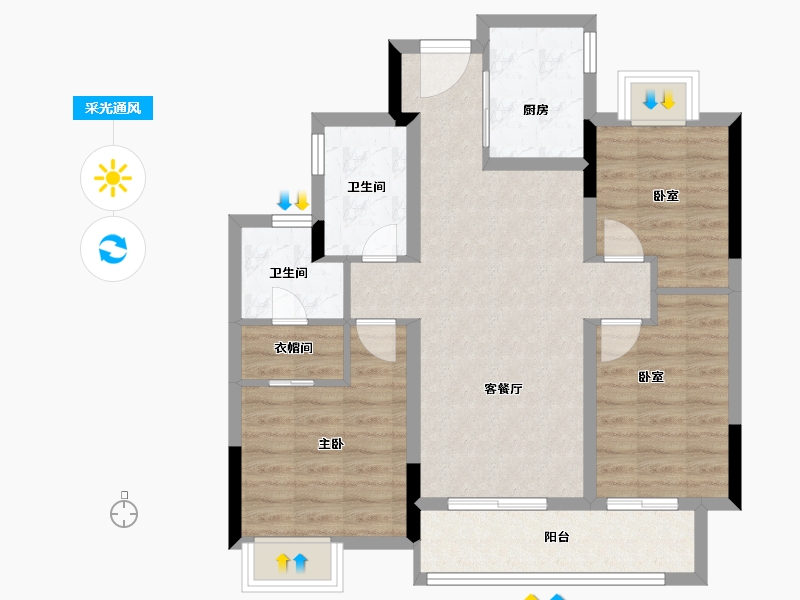 湖北省-武汉市-金辉优步湖畔-78.66-户型库-采光通风