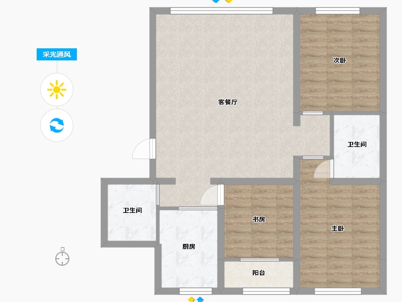 山西省-大同市-天锐益城四期北辰云阁-88.07-户型库-采光通风