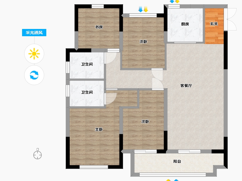 浙江省-台州市-阳光城中梁・璞悦-102.40-户型库-采光通风