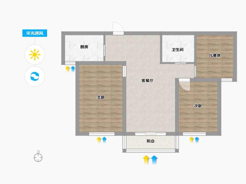 山西省-大同市-天锐益城四期北辰云阁-72.27-户型库-采光通风