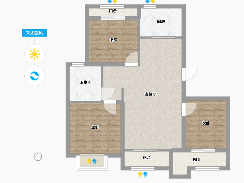 河北省-保定市-印象城・滨江悦-72.80-户型库-采光通风