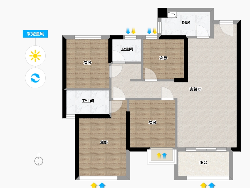 福建省-泉州市-金茂阳光城檀悦-88.89-户型库-采光通风