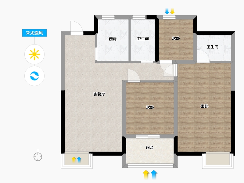 江苏省-镇江市-景泉印象-84.00-户型库-采光通风