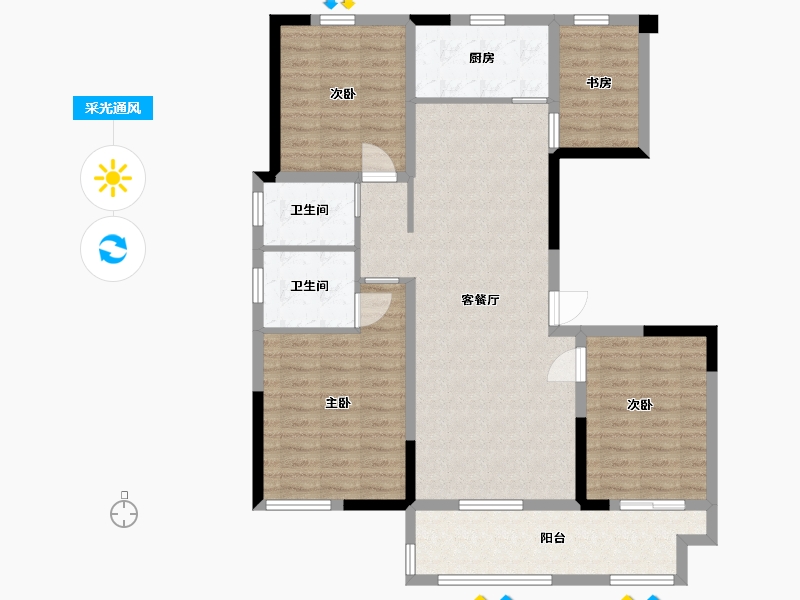 江苏省-镇江市-景泉印象-106.40-户型库-采光通风