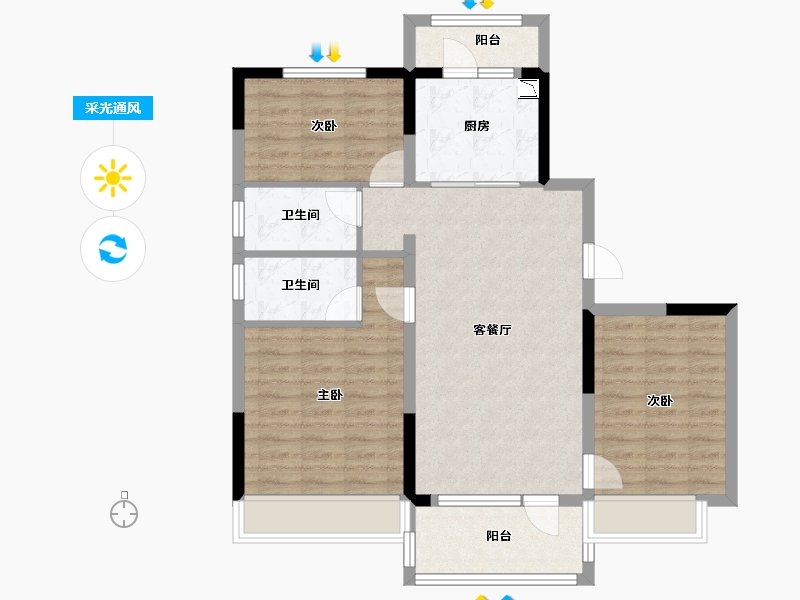 河北省-沧州市-碧桂园观澜府-86.67-户型库-采光通风