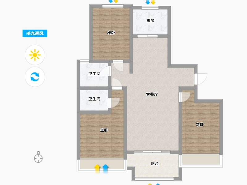 山东省-潍坊市-朐悦留园-96.86-户型库-采光通风