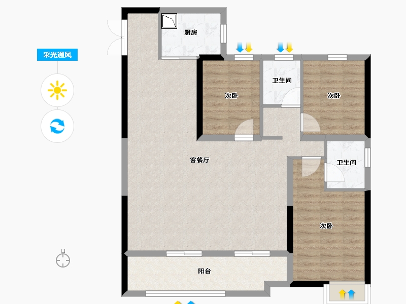 陕西省-咸阳市-蓝光未来城-98.53-户型库-采光通风