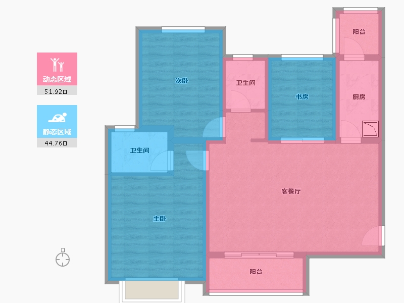 陕西省-西安市-龙腾万都汇-85.65-户型库-动静分区