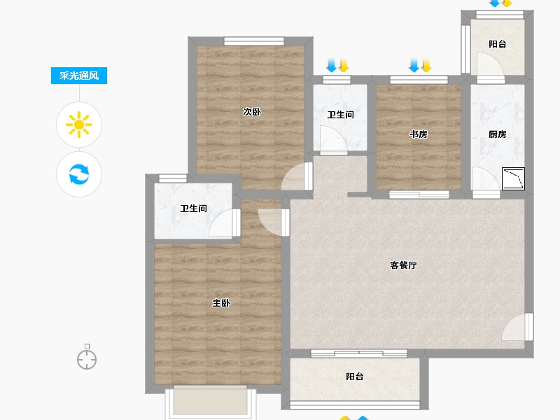 陕西省-西安市-龙腾万都汇-85.65-户型库-采光通风