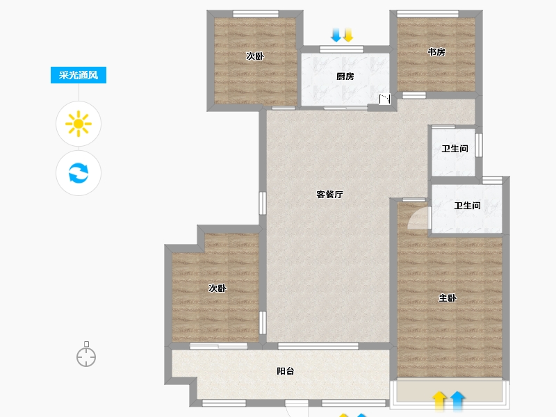 山东省-威海市-云星公园华府-108.66-户型库-采光通风