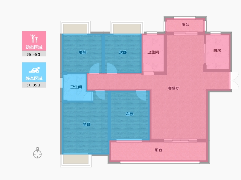 湖北省-黄冈市-公园华府-106.56-户型库-动静分区