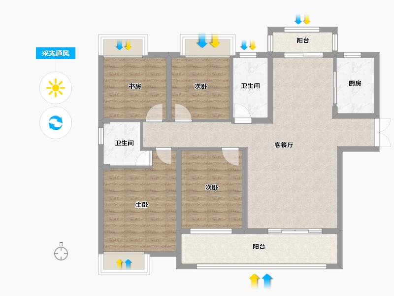 湖北省-黄冈市-公园华府-106.56-户型库-采光通风