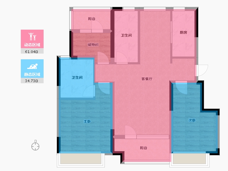 辽宁省-大连市-华润幸福里-84.60-户型库-动静分区