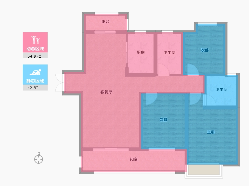 湖北省-黄冈市-公园华府-95.43-户型库-动静分区