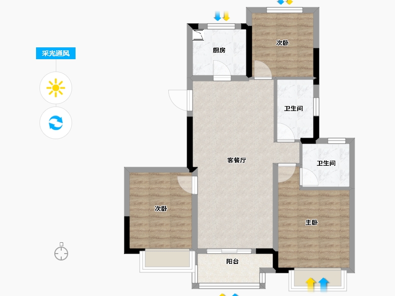 浙江省-金华市-新城香悦兰城-79.20-户型库-采光通风