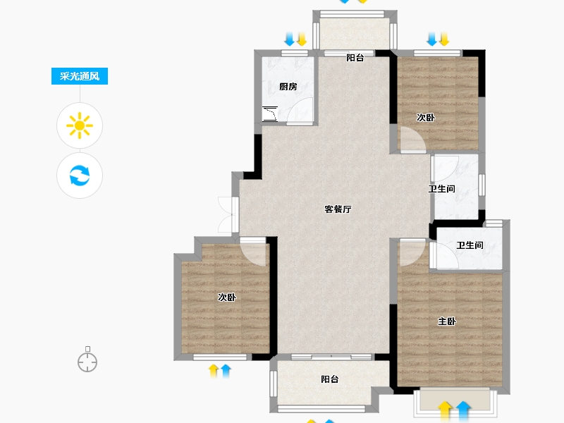 湖南省-长沙市-荣盛城-109.00-户型库-采光通风