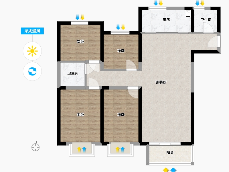 山东省-济南市-阳光100国际新城-96.12-户型库-采光通风