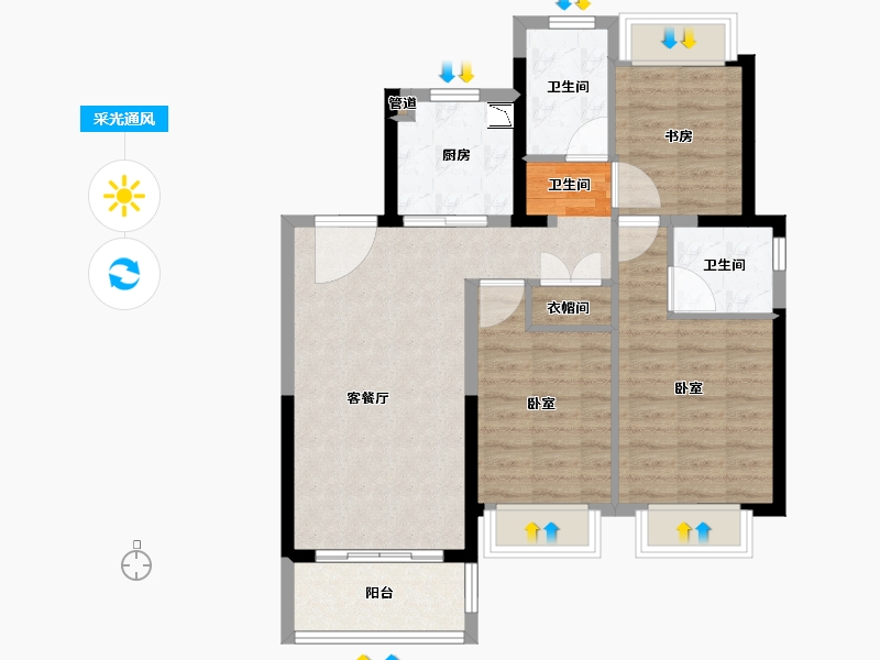 江苏省-苏州市-湖西上辰-80.01-户型库-采光通风