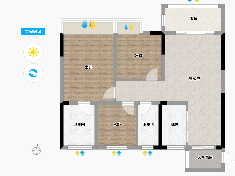 四川省-泸州市-南岸花城春天里-85.93-户型库-采光通风