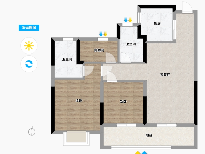 浙江省-温州市-荣安御瓯海-76.80-户型库-采光通风