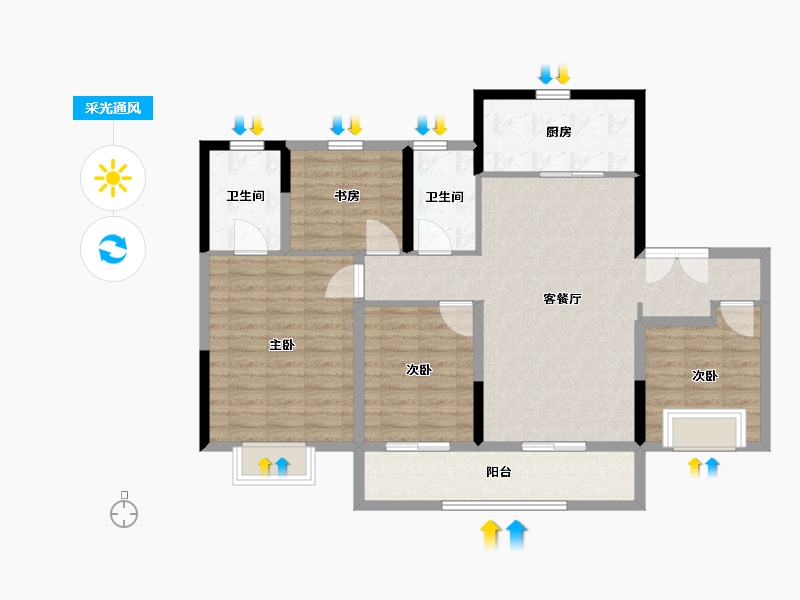 浙江省-温州市-银城玖珑天著-103.20-户型库-采光通风